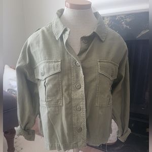 AE Cropped Shacket - Military Green
